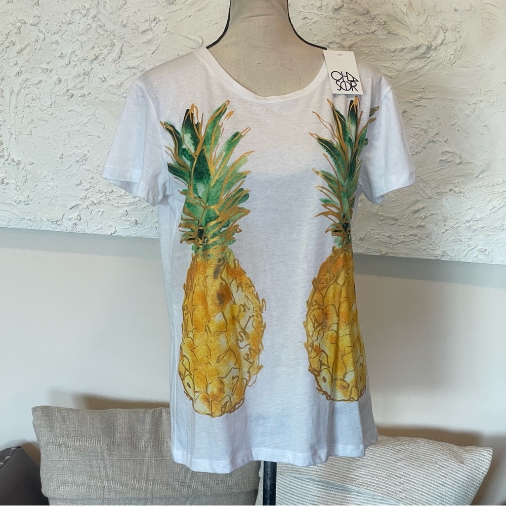 Chaser Yellow and White Short Sleeve Tee with Pineapple Print